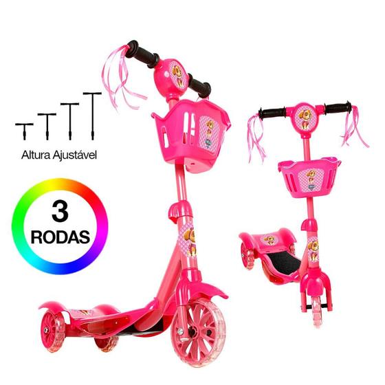 Imagem de Patinete Infantil Patrulha Canina Rosa 3 Rodas Luz E Som