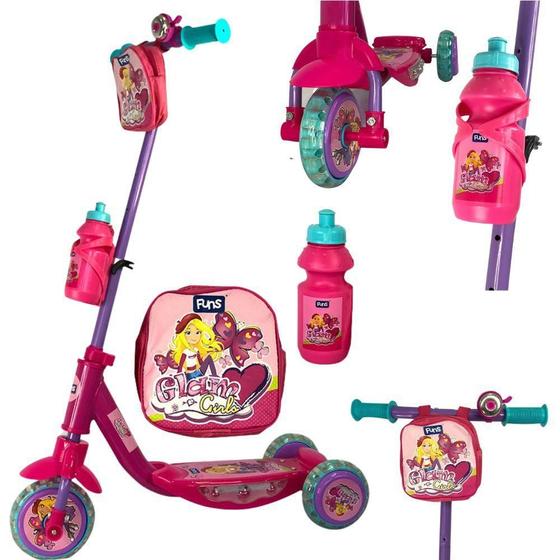 Imagem de Patinete Infantil Rosa Com Garrafinha E Bolsa Led Nas Rodas