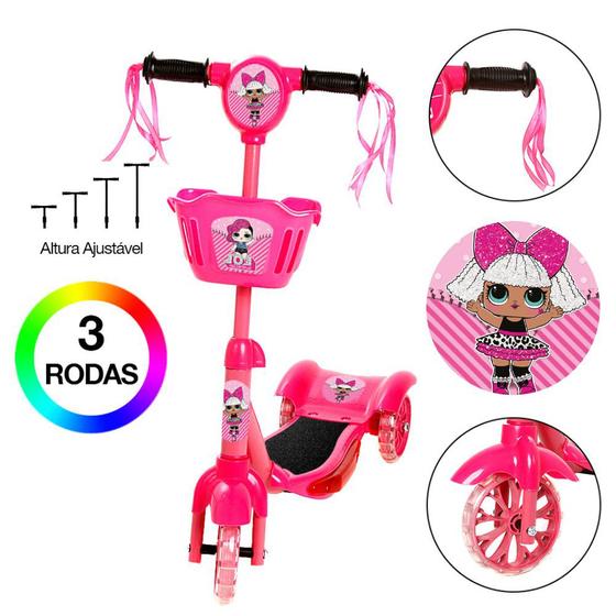 Patinete Infantil Rosa da LOL 3 Rodas Com Led e Som - Zein Imagem de Patinete Infantil Rosa da LOL 3 Rodas Com Led e Som