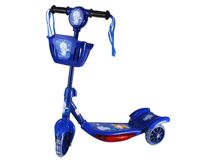 Imagem de Patinete Infantil Scooter 3 Rodas Haste Regulável Freio na Roda Traseira Cestinha Com Som Luz Led