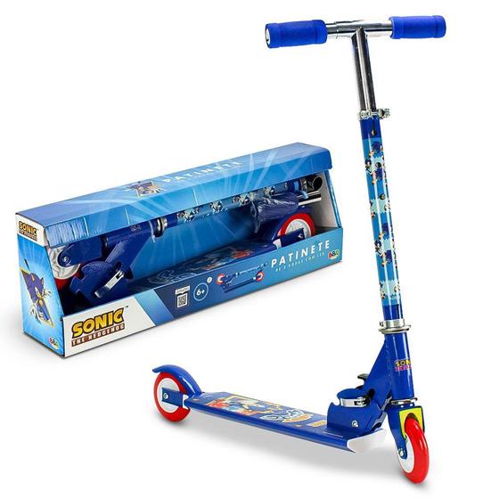 Imagem de Patinete Infantil Sonic 2 Rodas com LED Dobrável 50kg Azul - BBR Toys