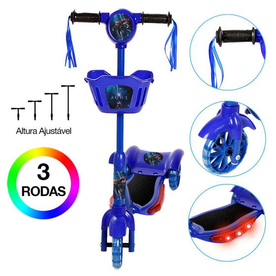 Imagem de Patinete Infantil Thor Marvel 3 Rodas Com Led Azul e Som