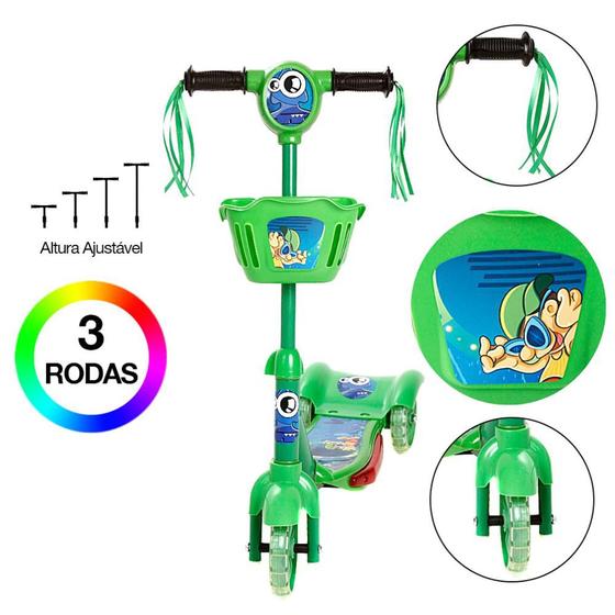 Imagem de Patinete Infantil Verde Scooter 3 Rodas Com Led e Som