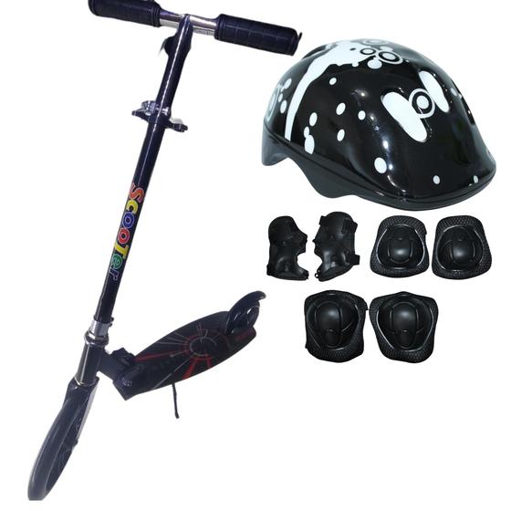 Imagem de Patinete juvenil 2 Rodas Dobravel 100kg Preto E Kit Capacete