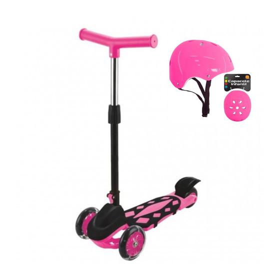 Patinete Juvenil 3 Rodas Rosa Dobrável Unissex com Kit Proteção ...