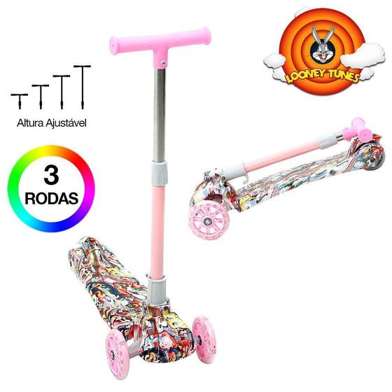 Imagem de Patinete Looney Tunes Infantil de 3 Rodas com Led nas Rodas