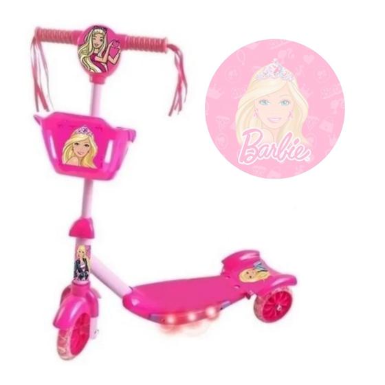 Imagem de Patinete Musical 3 Rodas Cesta E Luzes Barbie Meninas Até 35kg