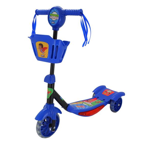 Imagem de Patinete Musical Com Luzes Led E Cestinha Azul Heróis - Zippy Toys