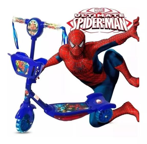 Patinete Musical homem aranha Infantil Com Cesta E Luzes 3 Rodas - Alo ...