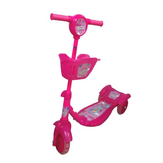 Imagem de Patinete Musical Infantil Rosa 3 Rodas Importway Brinquedo Criança Menina Com Cesta Som Luz