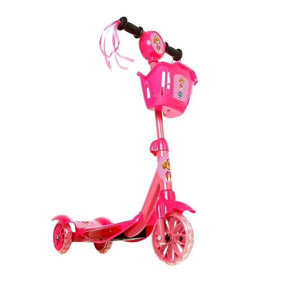 Imagem de Patinete Para Crianças Scooter 3 Rodas Brinquedo Infantil Led E Som Menina Rosa Modelo Patrulha Canina Skye  Com Cesta