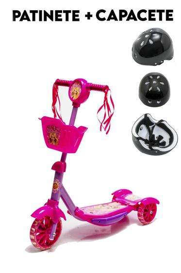 Imagem de Patinete Para Meninas 3 4 5 6 Anos Rosa 3 Rodas E Capacete