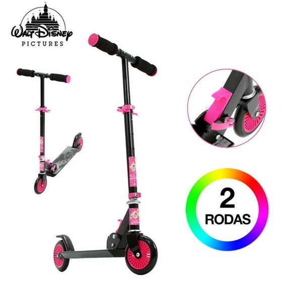 Imagem de Patinete Princesa Rosa e Preto para Meninas Dm Toys 2 Rodas Dobrável