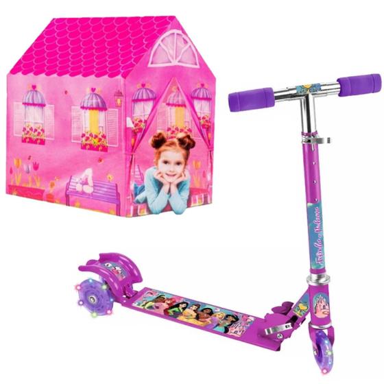 Imagem de Patinete Princesas Disney Ajustável Dobrável + Minha Casinha