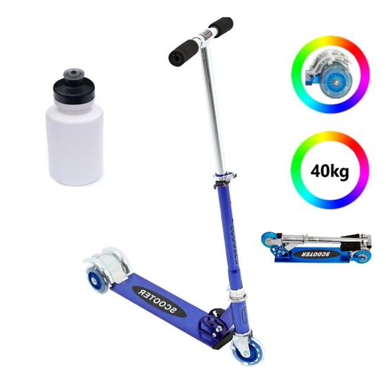 Imagem de Patinete Radical Dobrável Dm Toys Azul 3 Roda Led + Garrafa