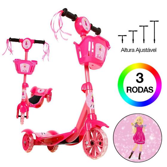 Imagem de Patinete Regulável Feminino Barbie Com Luzes Envio Imediato