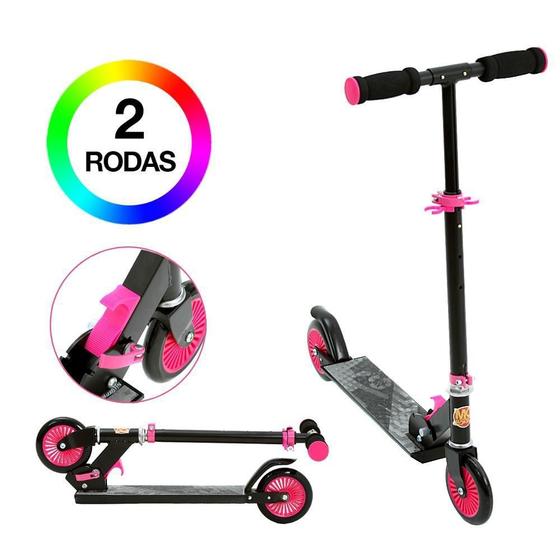 Imagem de Patinete Rosa e Preto para Meninas Dm Toys 2 Rodas Dobrável