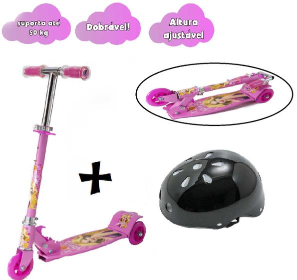 Imagem de Patinete Rosa Suporta Até 50Kg Resistente Mais Capacete