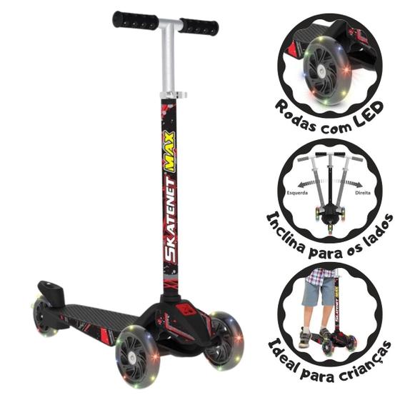 Patinete Skatenet Bandeirante Max Led Black Radical 3 Rodas Imagem de Patinete Skatenet Bandeirante Max Led Black Radical 3 Rodas