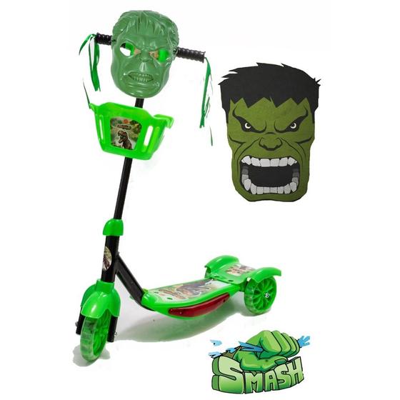 Imagem de Patinete Verde Com Mascara de Herói Hulk Forte