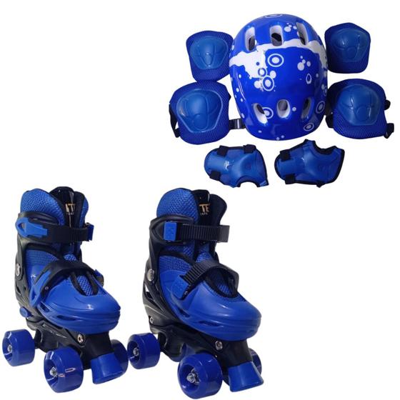 Imagem de Patins 4 Rodas Azul Com Kit de Proteção Elite Tamanho:36/39