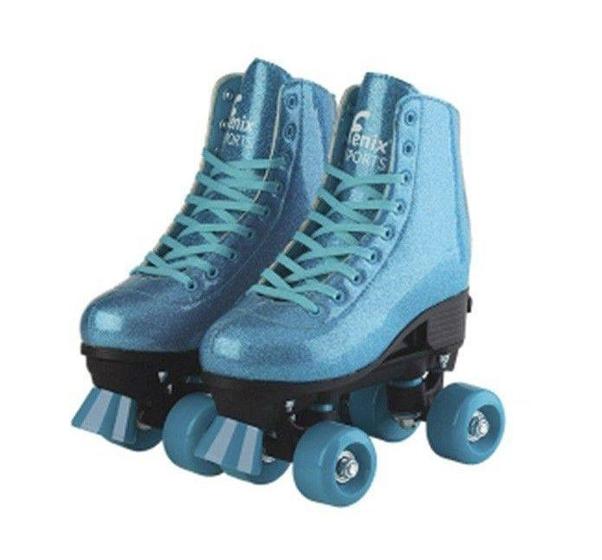 Patins 4 Rodas Clássico Azul Glitter Ajustável 39 a 42 Fenix Menor preço em Patins 4 Rodas Clássico Azul Glitter Ajustável 39 a 42 Fenix