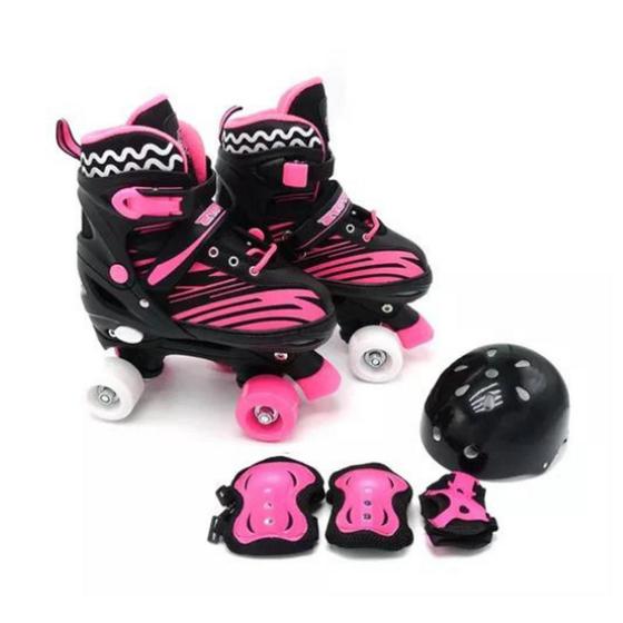 Imagem de Patins 4 Rodas Infantil, Rosa, Do 30 A 33, Ajustavel, com Kit Proteção