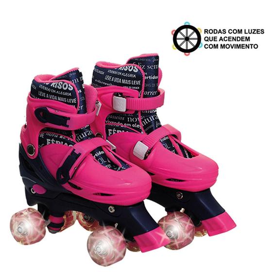 Imagem de Patins 4 rodas paralelas com luz ajustável do 31 ao 34 Rosa - Unik Toys