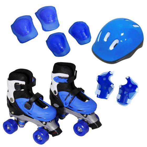 Imagem de Patins 4 rodas roller classic kit de proteção azul 39-42