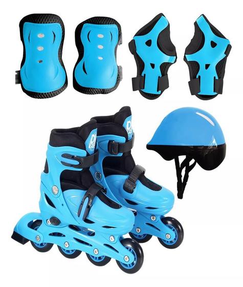 Imagem de Patins Ajustável Azul C/ Kit Proteção  30-33 / 34-37 / 38-41