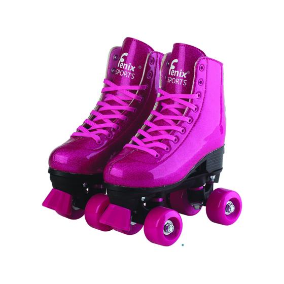 Imagem de Patins Brilhante Rosa 4 Rodas Ajustável - Tamanho 31-34