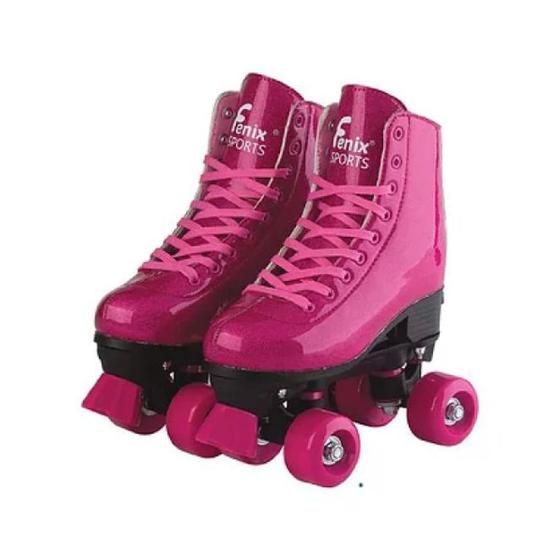 Patins Brilhante Rosa 4 Rodas Ajustável - Tamanho 39-42 Menor preço em Patins Brilhante Rosa 4 Rodas Ajustável - Tamanho 39-42