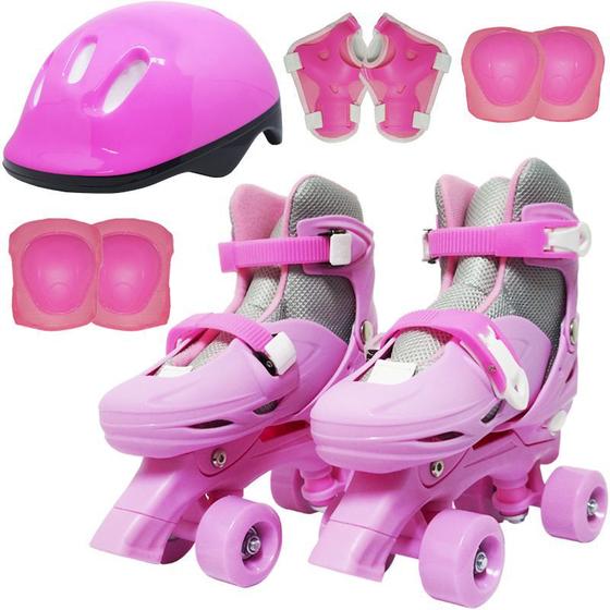 Imagem de Patins Clássico Quad 4 Rodas Roller + Acessórios Feminino Rosa Importway BW-017-R