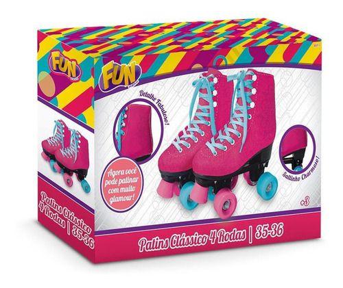 Imagem de Patins Classico Rosa 4 Rodas 35 36 Fun