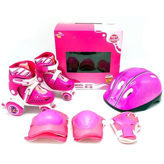 Patins Infantil 4 Rodas Menina Criança Quad Proteção Roller Menor preço em Patins Infantil 4 Rodas Menina Criança Quad Proteção Roller