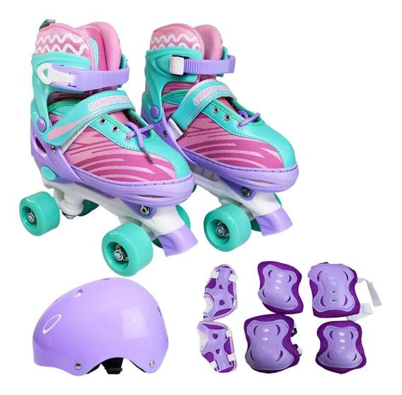 Imagem de Patins Infantil 4 Rodas Roller com Kit de Proteção Violeta 30 ao 33
