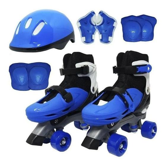 Imagem de Patins Infantil Adulto Importway Roller Ajustável 31/34 Com Kit De Proteção Azul