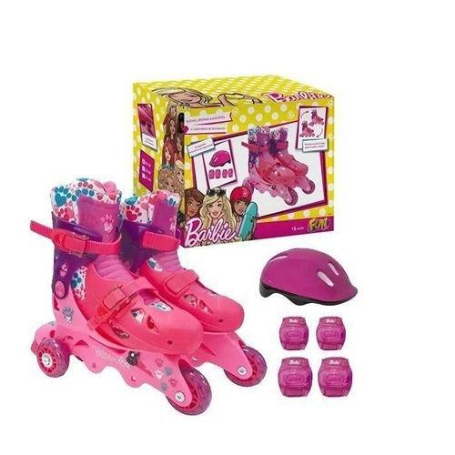 Patins Infantil Ajustável 29 ao 32 Barbie Rosa Com Acessórios De ...