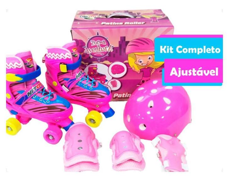 Imagem de Patins Infantil Ajustável com Kit De Proteção (30-33) Rosa