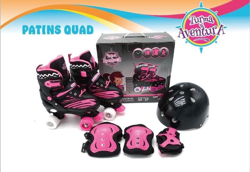 Imagem de Patins Infantil Ajustável com Kit De Proteção (34-37) - Rosa