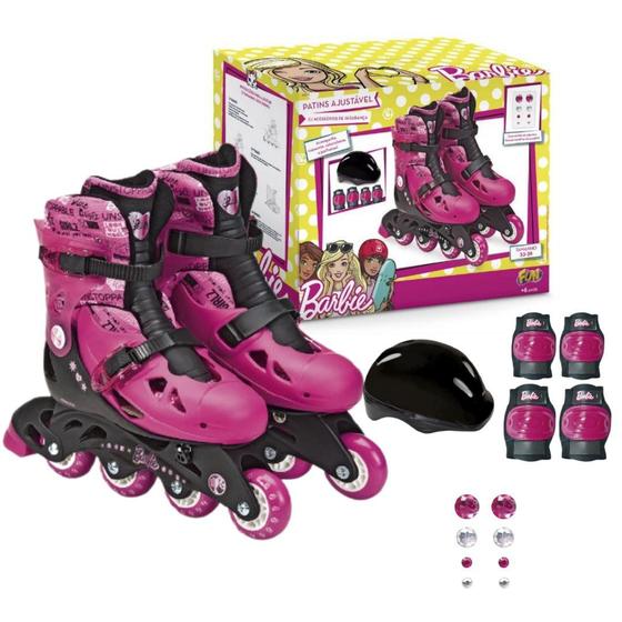 Patins Infantil Barbie Ajustável Do 33 Ao 36 Preto/Rosa Com Acessórios ...