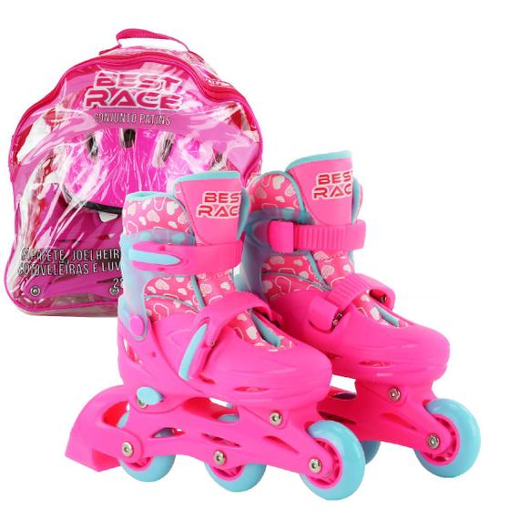 Patins Infantil Estampado Menina Rosa Flores Corações Kit Completo 2 em 1 Com Capacete de Proteção 2 Menor preço em Patins Infantil Estampado Menina Rosa Flores Corações Kit Completo 2 em 1 Com Capacete de Proteção 2