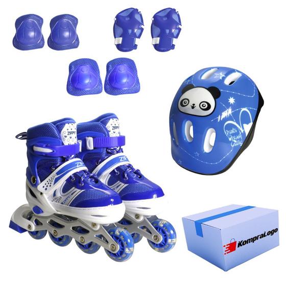 Imagem de Patins Infantil Menino Azul Zippy Barato Kit Proteção Led