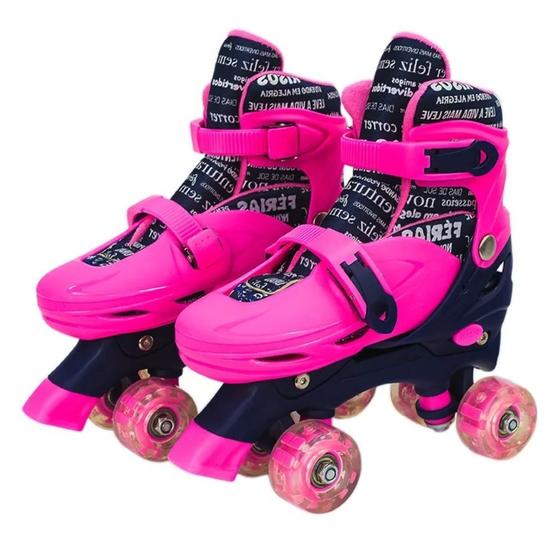 Imagem de Patins Infantil Quad 4 Rodas Com Luz Ajustável Roller Rosa e Azul 