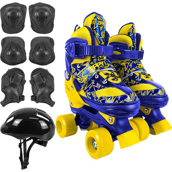 Imagem de Patins Infantil Quad Ajustavel Azul Amarelo + Acessórios De Proteção - Zippy Toys