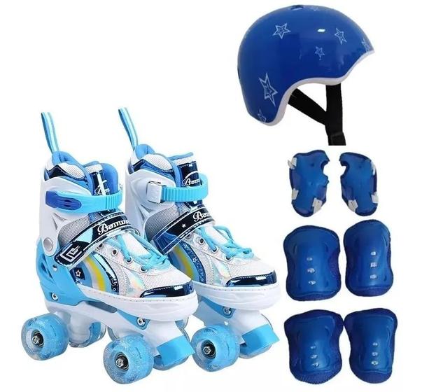 Imagem de Patins Infantil Quad Ajustável+ Kit Proteção Rodas Led