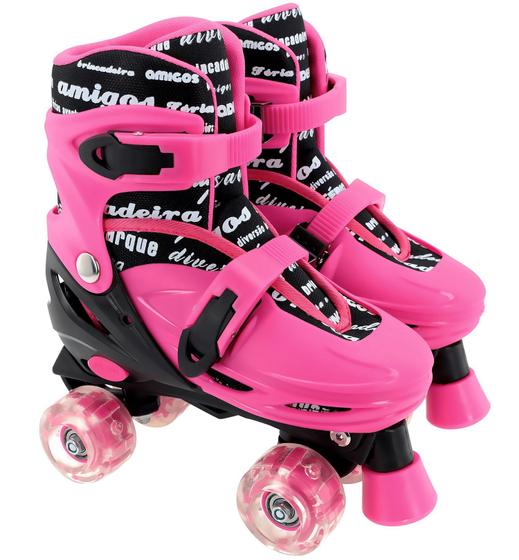 Imagem de Patins Infantil Quad Roller 4 Rodas Rosa Ajustável Com Luz - Samba Toys