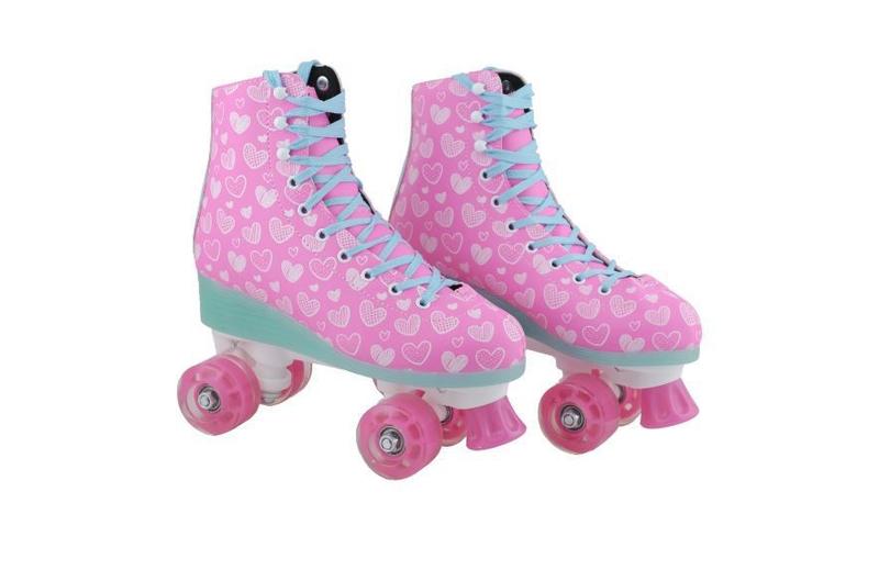 Imagem de Patins Infantil Retro 4 Rodas Sola Com Led Recarregável Rosa e Azul 33/34 BBR Toys