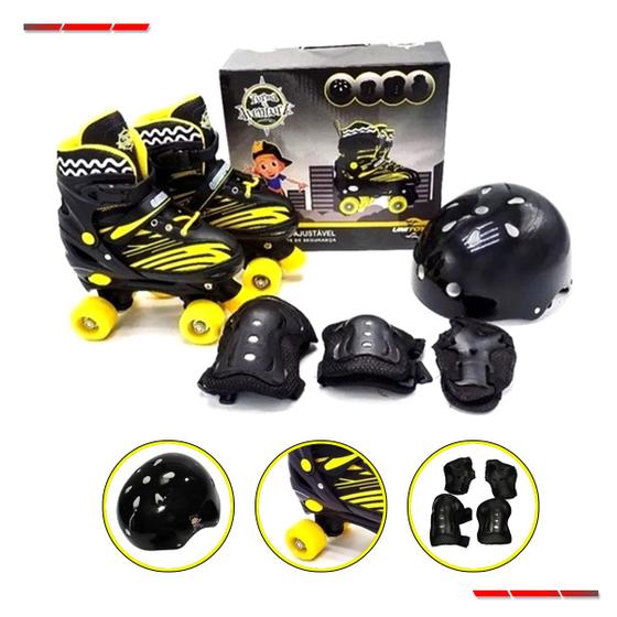 Imagem de Patins Infantil Roller 4 Rodas Preto + Kit Proteção Unitoys