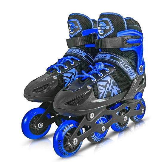 Imagem de Patins Infantil Roller Cor Azul Com Freio E Ajuste De 4 Numeros até 60kg  - Unitoys